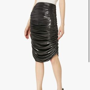 NORMA KAMALI: SILVER RUCHED MIDI SKIRT